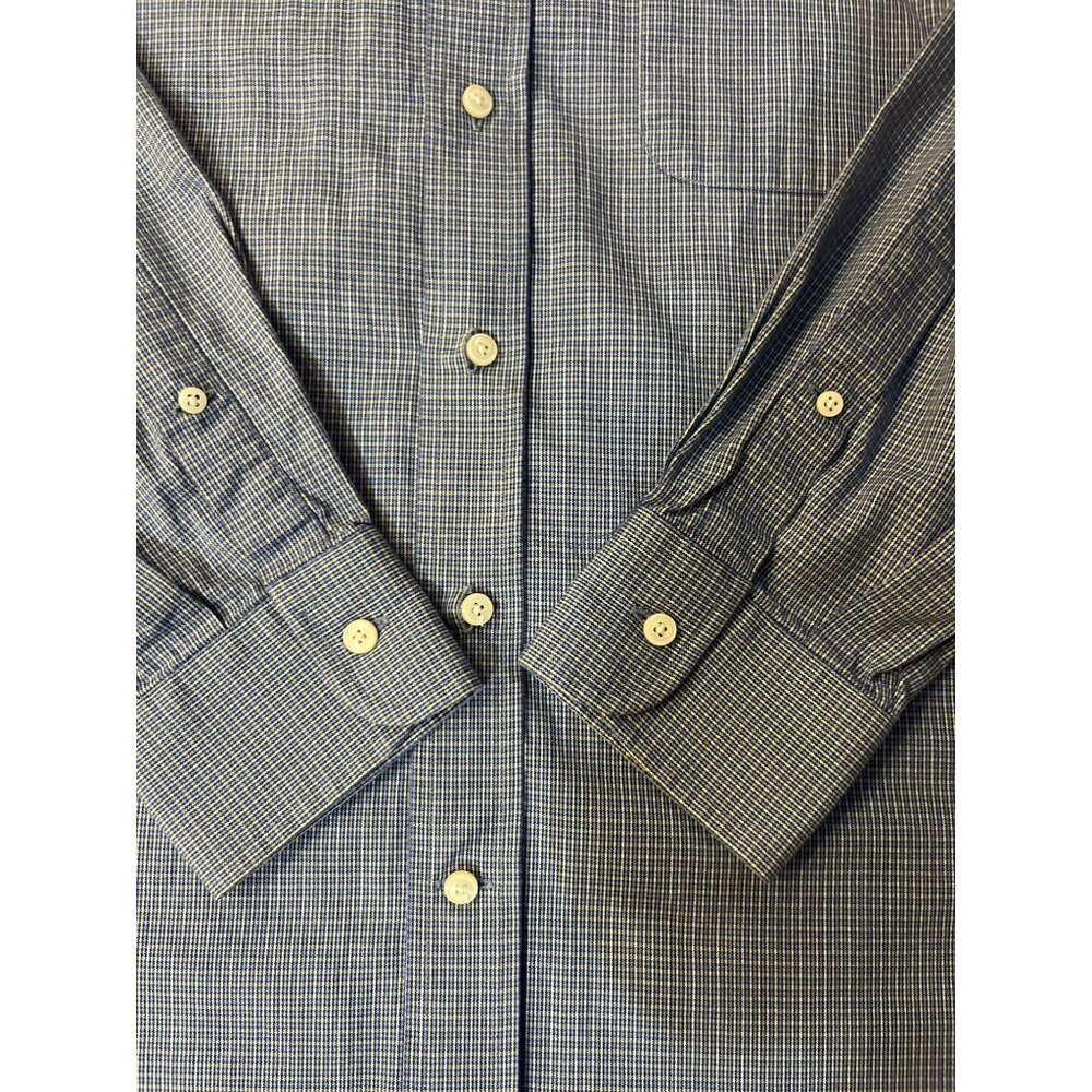 Lands’ End Men’s 15.5 33 Dress Shirt Blue Yellow Plaid Cotton Button Front Used - Picture 4 of 12